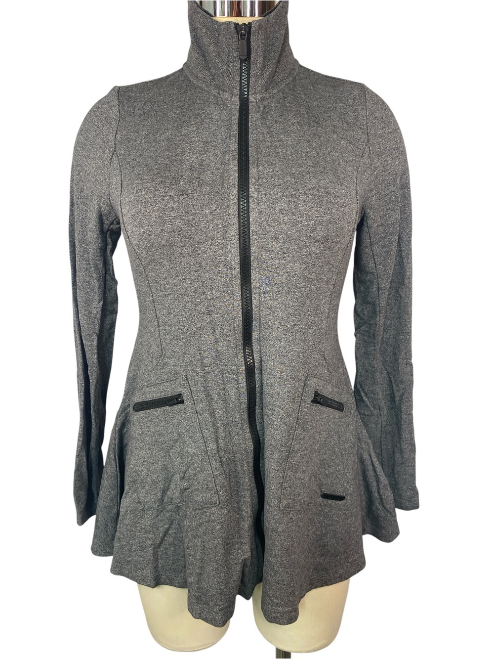 Calvin Klein Gray Zip-Front Peplum Performance Jacket Women’s Small